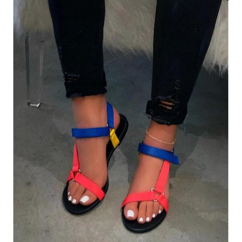 

Модная женская обувь большого размера с открытым носком, на плоской подошве, повседневные сандалии с ремешком и пряжкой 43 арбуз красный