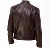 European-American Men's Stand-Up Collar Leather Motorcycle Jacket with Logo