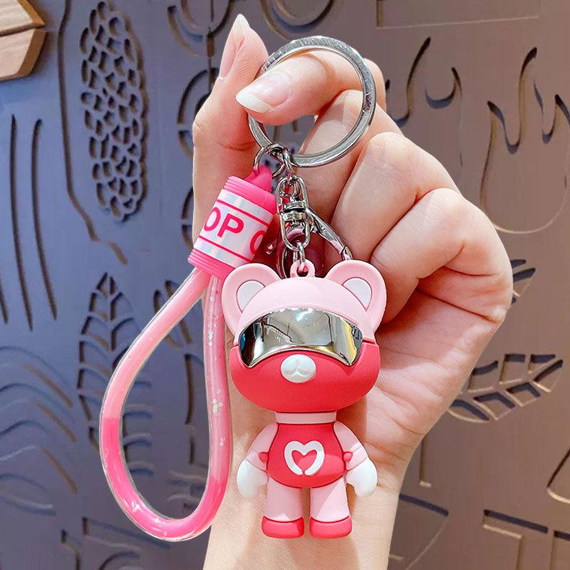Electroplated Glasses Color Matching Bear Keychain Pendant Cartoon Trendy Cool Bear Doll Car Key Chain Accessories opp bag packaging
