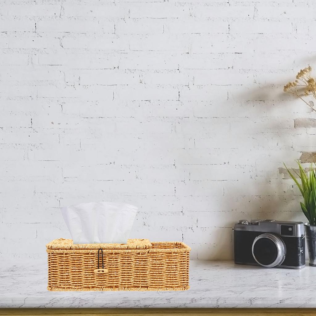 Multifunctional Tissue Box Woven Design Desktop Organizer For Home Bathroom Office Napkin Holder Storage Container