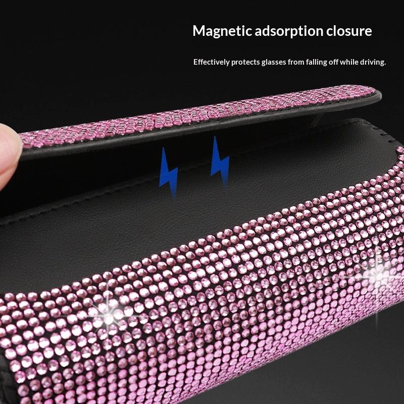 Bling Car Sunglasses Holder Sun Visor Glasses Storage Box Crystal Decor for Modern Car Interiors