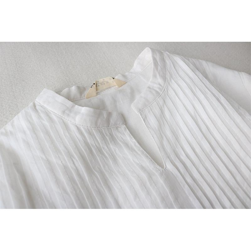 Lato Jesień Nowa Stójka Bawełna Len Fałdy Szlafrok Damski Rękaw 3/4 Luźna Casual Moda Vestidos Sukienka Damska Jednolity Kolor