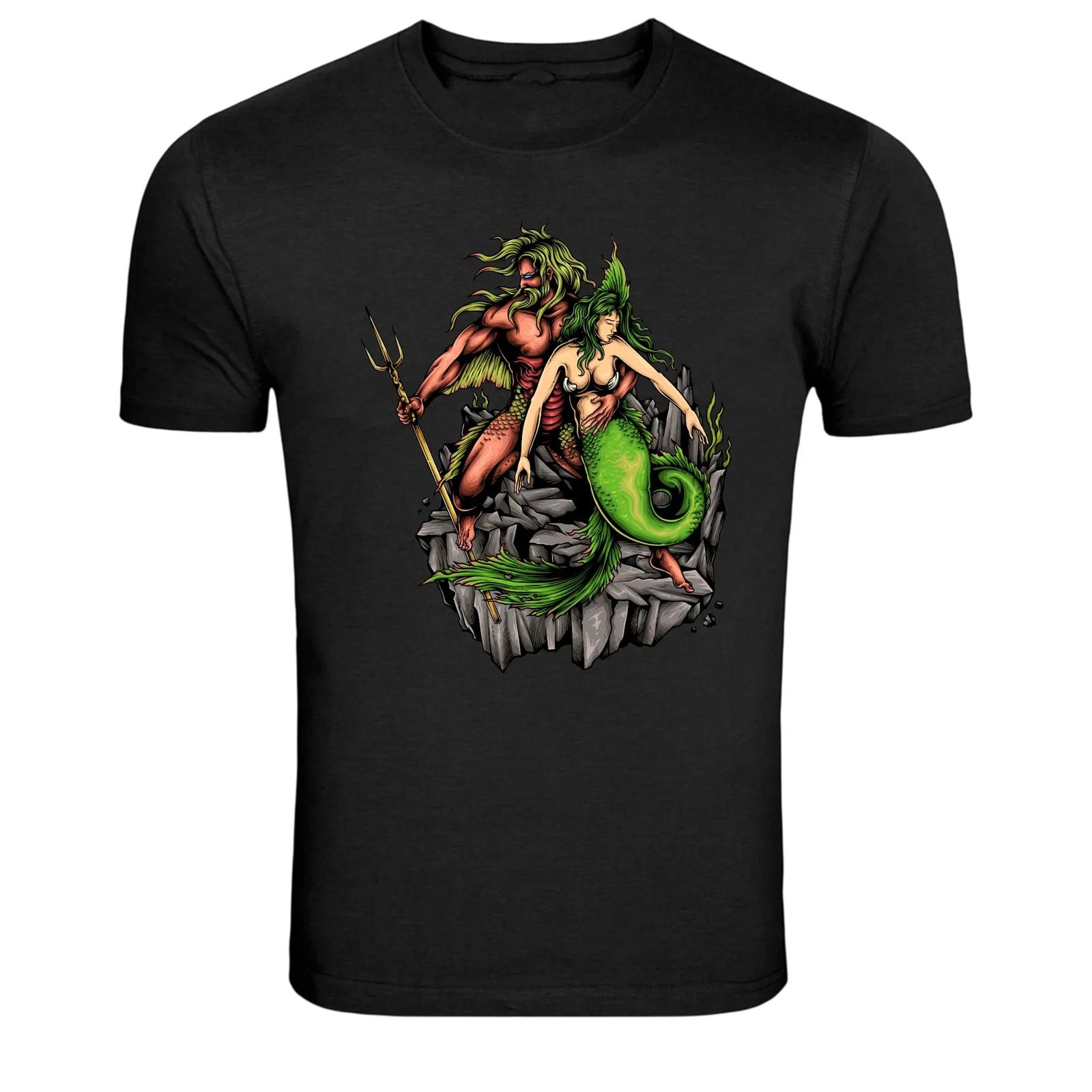 Sea King Neptune Mermaid Ocean Mythology Graphic T-Shirt S