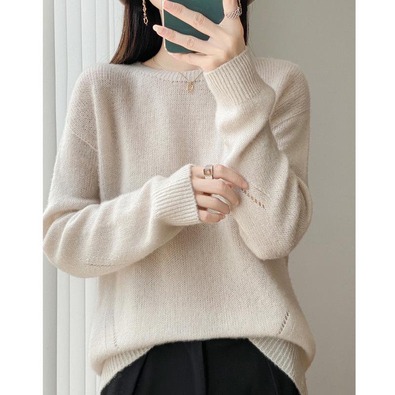 Korean Tencel Wool Knit Women's Round Neck Sweater - Autumn/Winter Fashion