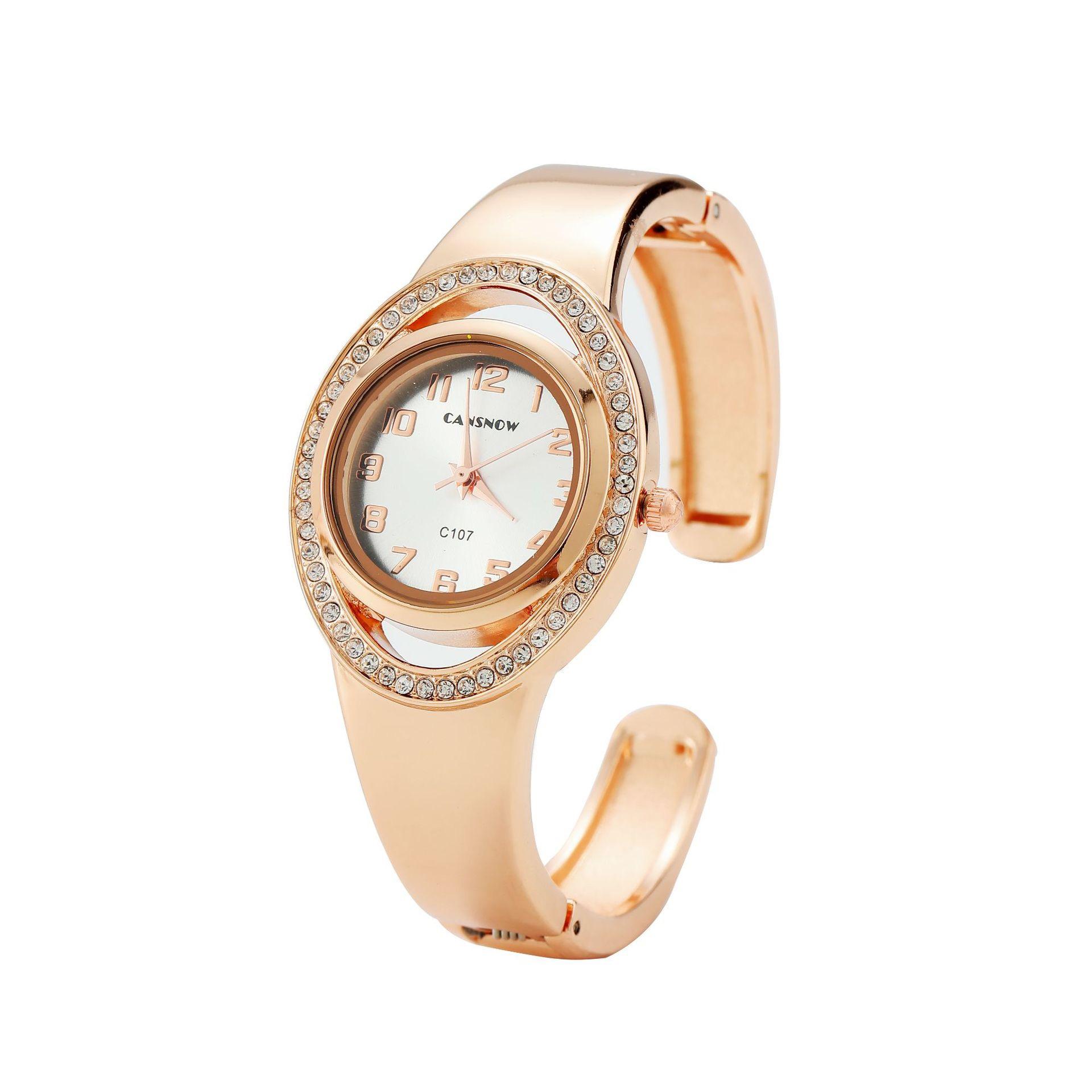 

CANSNOW Роскошные модные женские часы с круглым циферблатом и стразами, кварцевые часы-браслет, элегантные женские часы для женщин ярко-розовый
