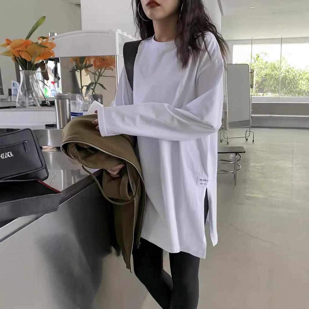 White T-shirt, Women's Clothing, Autumn and Winter Tops, Niche Bottoming Shirt, Long-sleeved Loose Stacking, with Sweater Inside
