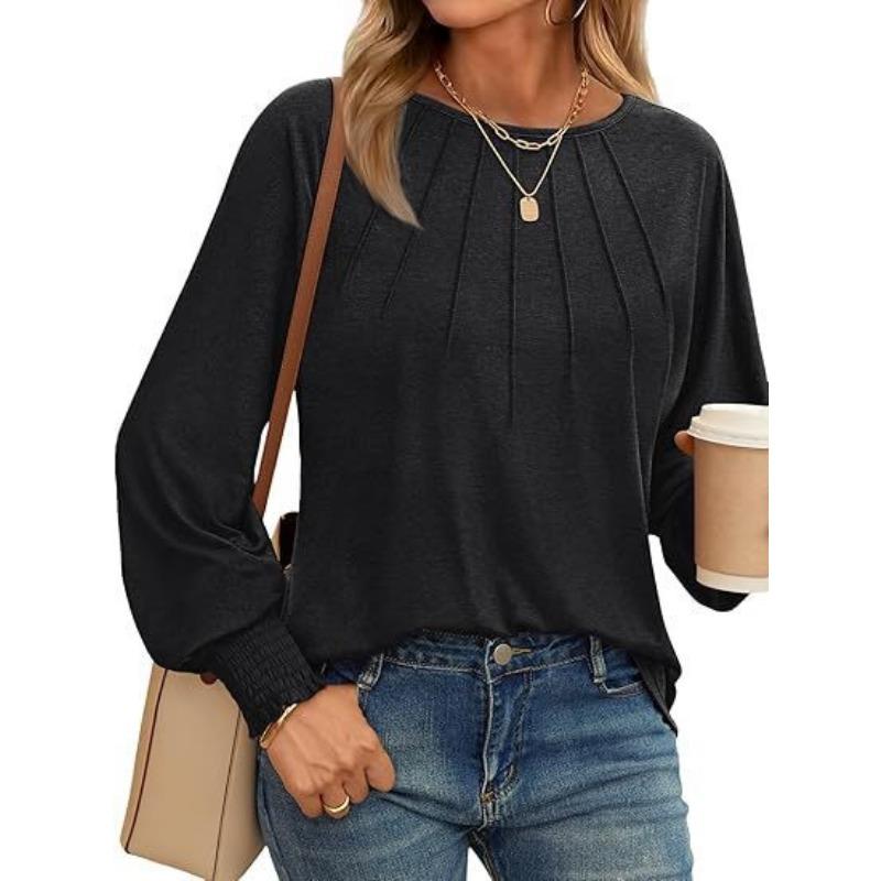 Autumn Winter Solid Color Loose Casual Folds Sweatshirt Women Ruffles Fashion All-match Pullover Tee Top