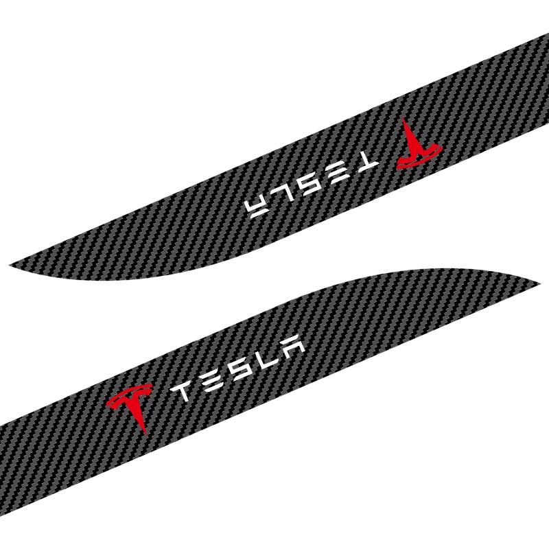 2Pcs Carbon Car Door Side Skirt Sill Stripe Sticker Anti-scratch Refit Sticker For Tesla Model 3 Model X S 2016-2020 Decals TM3 TMX TMS Decal