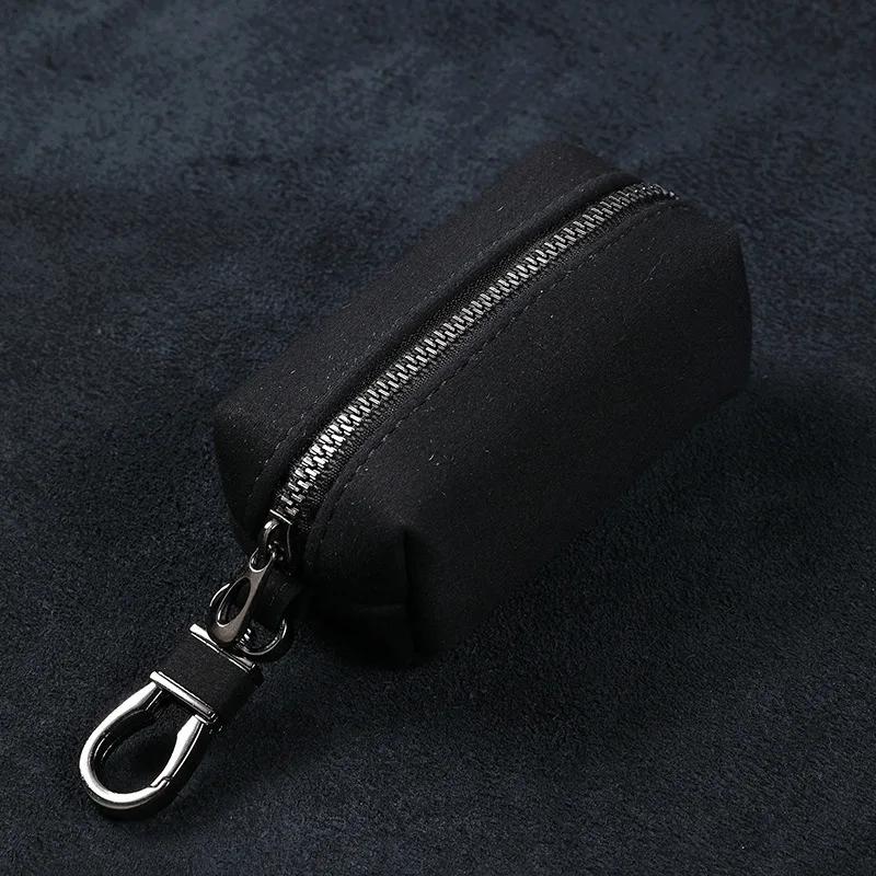 Portable Keychain Wallet for Men Women Large-Capacity Double Zipper Key Pouch Bag Suede Leather Key Case Unisex Coin Purse