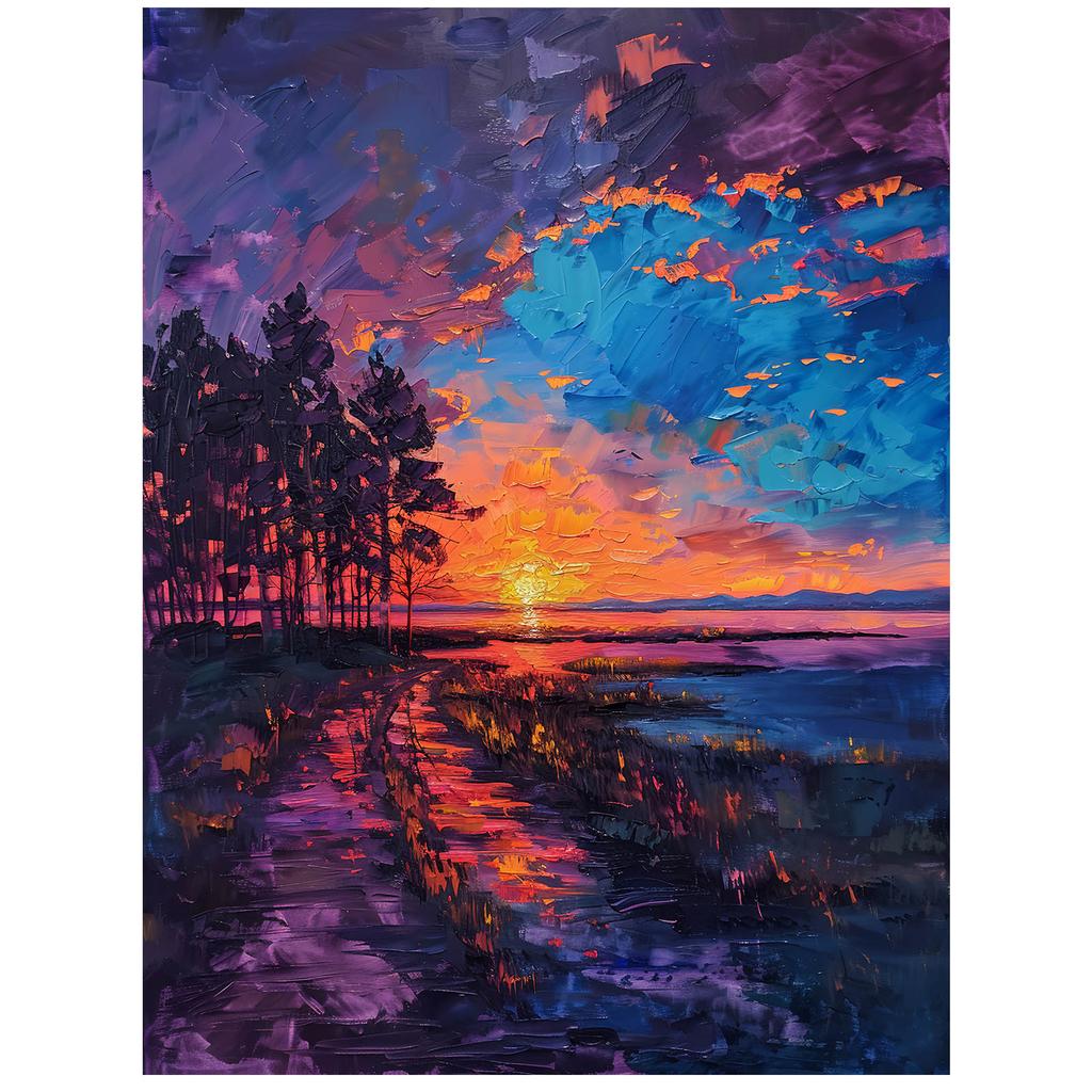 Zachodzące Słońce W Błogim Spokoju Zachodzące Słońce W Błogim Spokoju, 70X100 Cm, Rama Drewniana Ciemny Brąz, Papier Matowy 230 Gsm