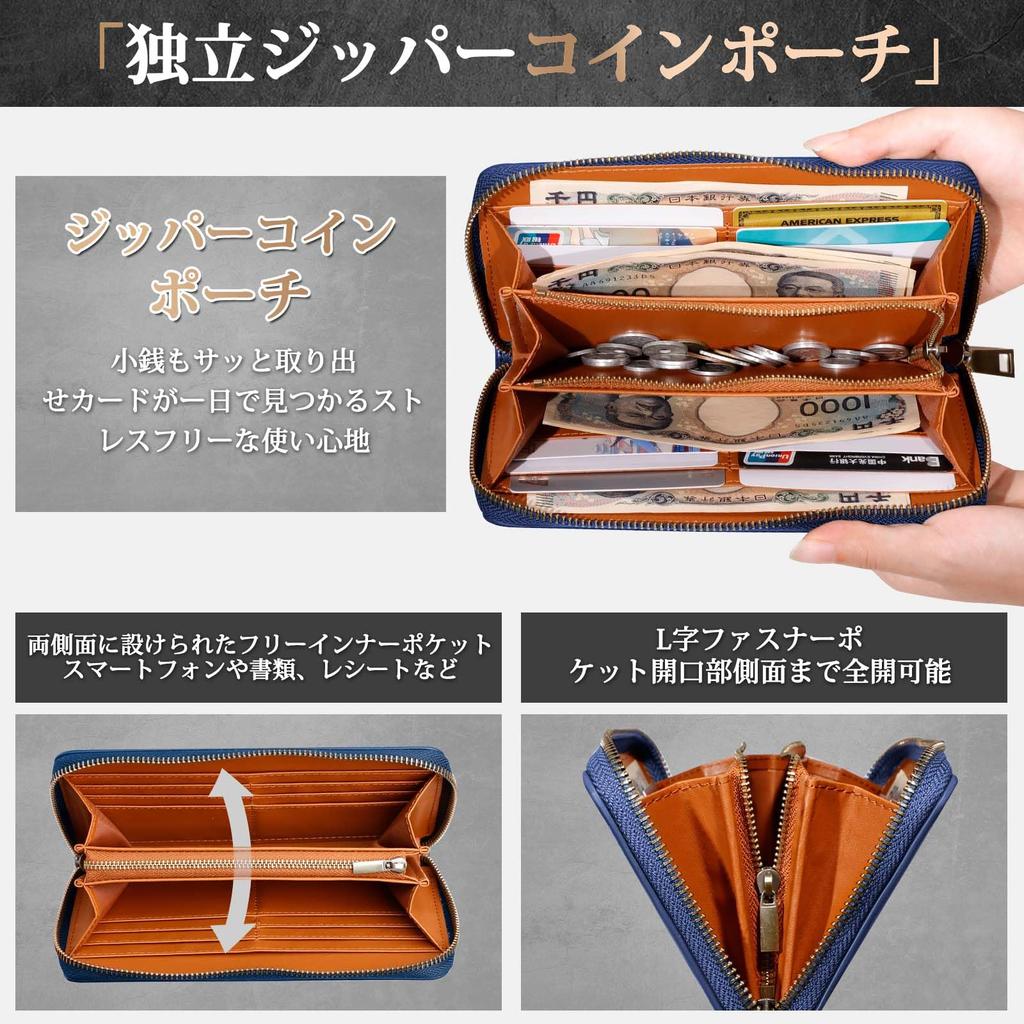 [BEENLOVE] Wallet for Men and Women, Genuine Leather, Round Zipper, Crafted by Master Artisans, Large Capacity, Comes in a Gift Box (Blue)