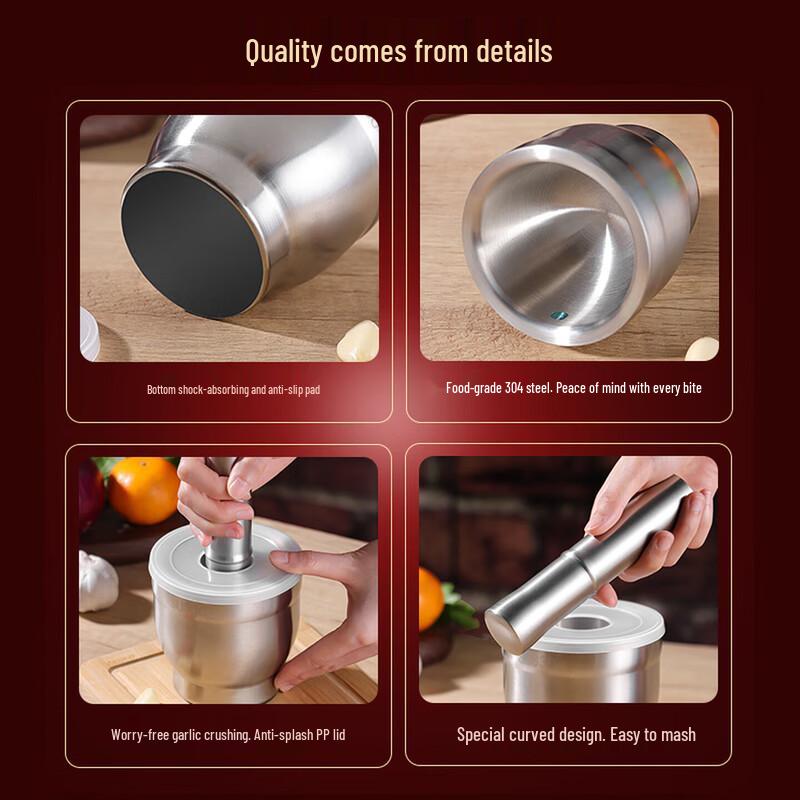 Baijie Stainless Steel Garlic Press and Mortar