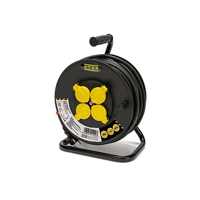 Enrouleur de câble électrique professionnel - STAK - 4 prises Schuko - 40m - IP44 - Poignée ergonomique