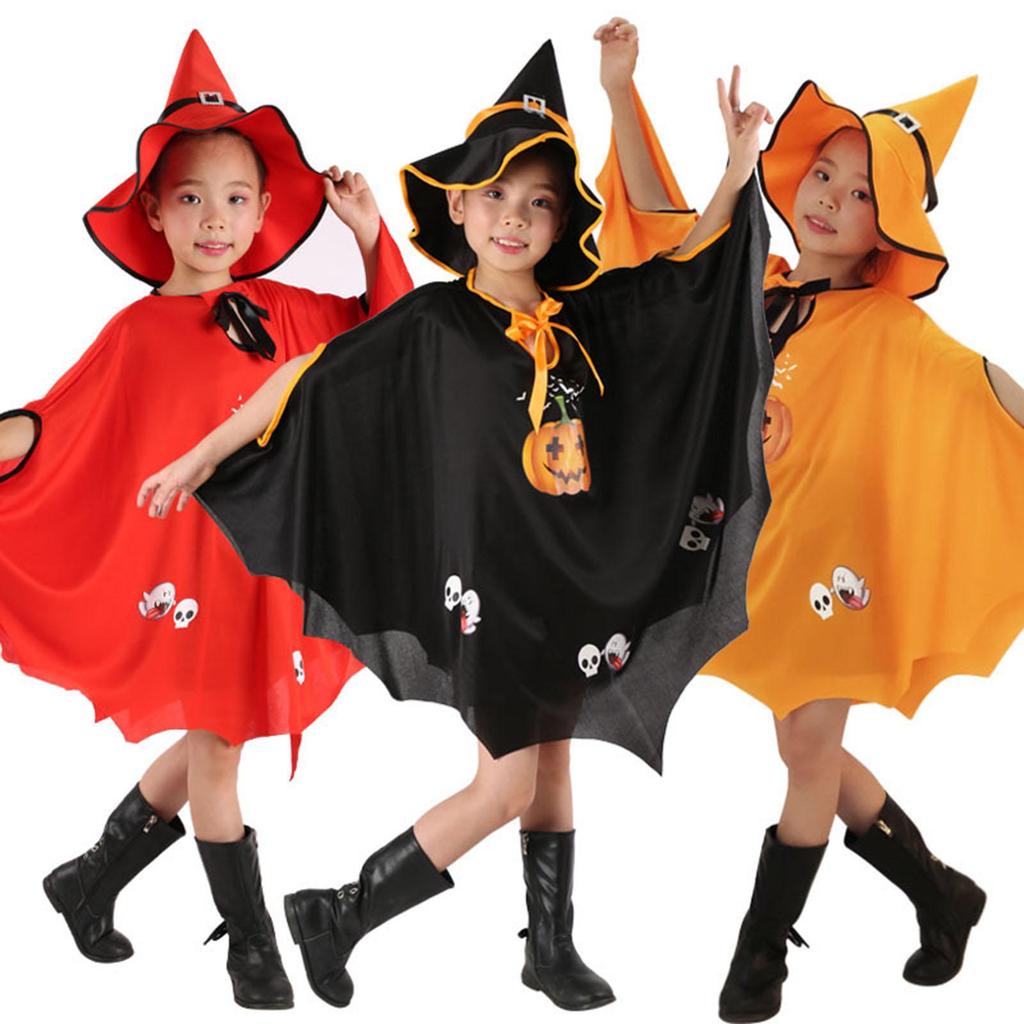 Kids Halloween Costume Pumpkin Costume Outfit Dress up Witch Costume Bat Wing for Carnival Photo Props Role Play Party Holiday