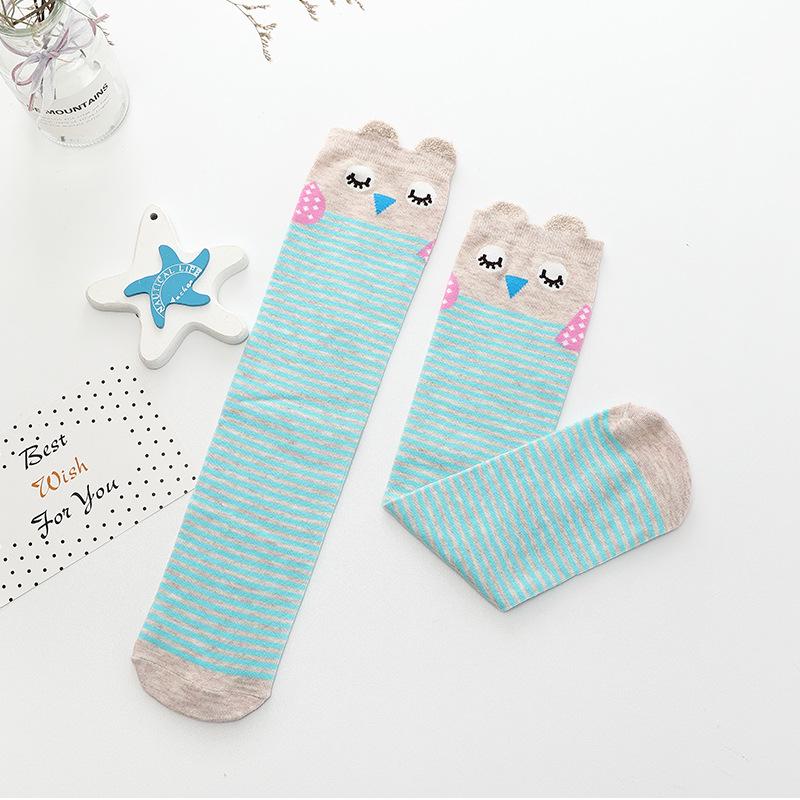 Girls' Cute Cartoon Cotton Knee-High Socks - Japanese Style for Spring & Autumn