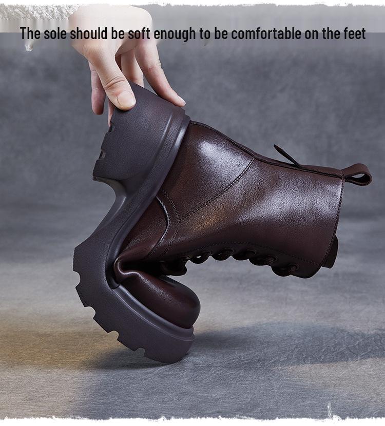 Women's British Style Genuine Leather Ankle Boots - 2024 Autumn/Winter Martin Boots with Thick Soles, First Layer Cowhide, Lightweight and Stylish.