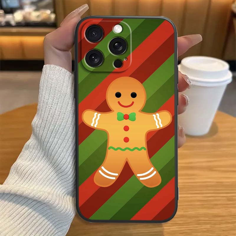 Weihnachts-Cartoon-Muster Handyhülle für Apple iPhone 17 16 16E 15 14 13 12 11 Pro Max Plus Schwarzes Weiches Silikon
