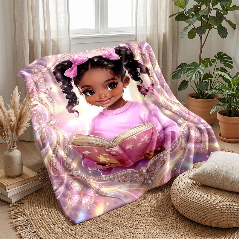 Magical Reading Journey Theme Blanket Lightweight Warm Flannel Blanket Decorative Throw Blanket for Home Decoration