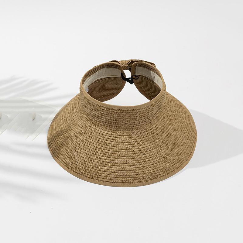 Summer empty straw hat foldable outdoor portable bow wide brimmed visor for women sun protection beach hat