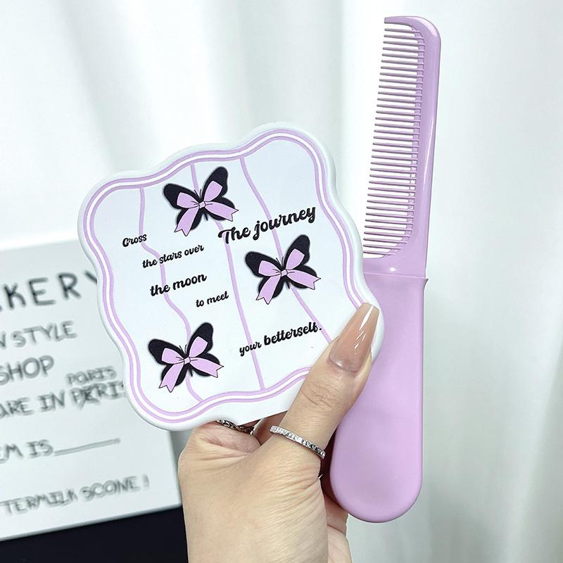 Black Butterfly-Handle Mirror with Retractable Comb Portable Hair Brush for Styling, Massage, and Travel, Ideal Gift for Girls