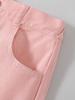 Single-piece girls' wide-leg straight-leg jeans with a fashionable, casual, trendy, and cute pink 3D bow.