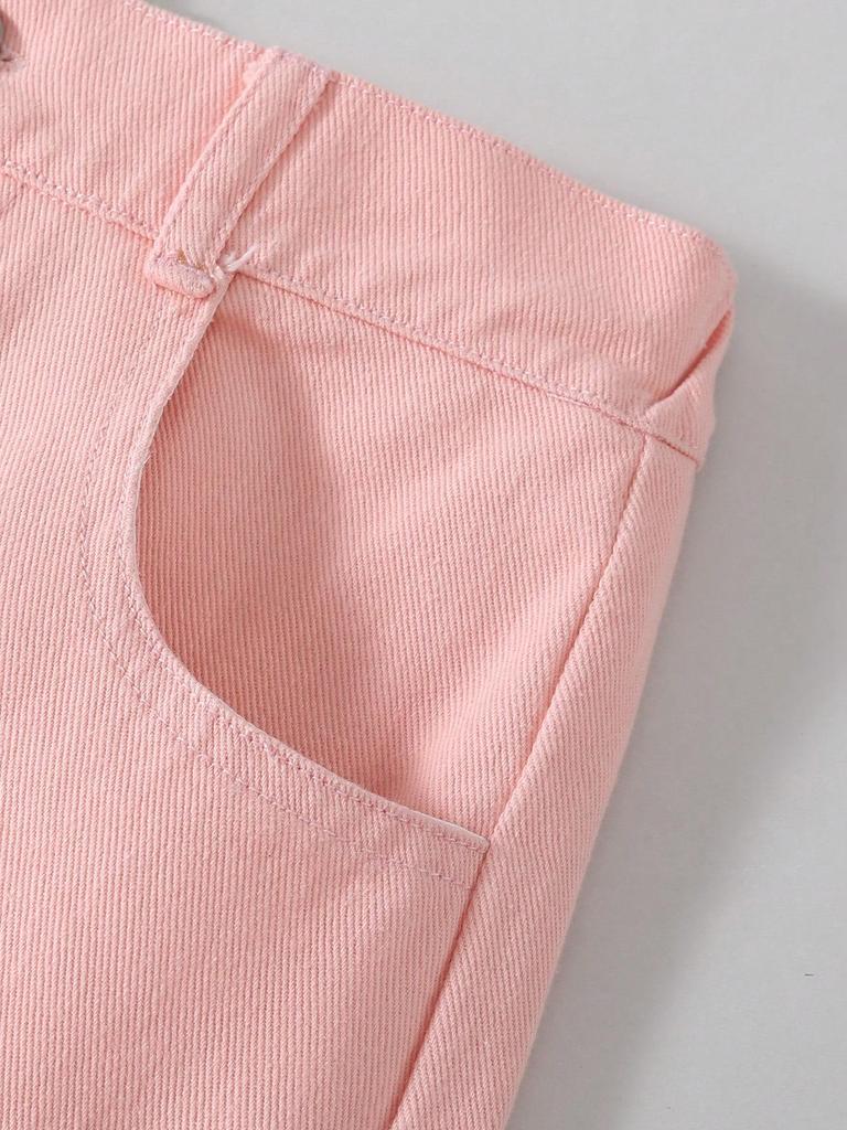 Single-piece girls' wide-leg straight-leg jeans with a fashionable, casual, trendy, and cute pink 3D bow.