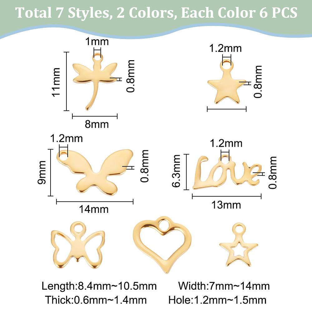2 Colors 304 Stainless Steel Charms Mixed Shapes Golden & Stainless Steel Color 84pcs/box