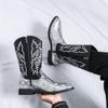 Knight pointed leather boots Fashionable embroidery styles Outdoor street walking motorcycle Daily Trendy Party Adult shoes