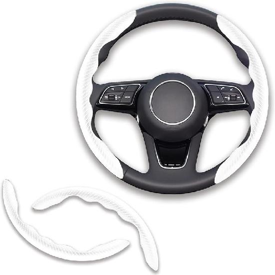 2Pcs Universal Fit Carbon Fiber Steering Wheel Cover, Anti-Skid Steering Wheel Cover/Segmented Steering Wheel Protector/Car Interior Accessories