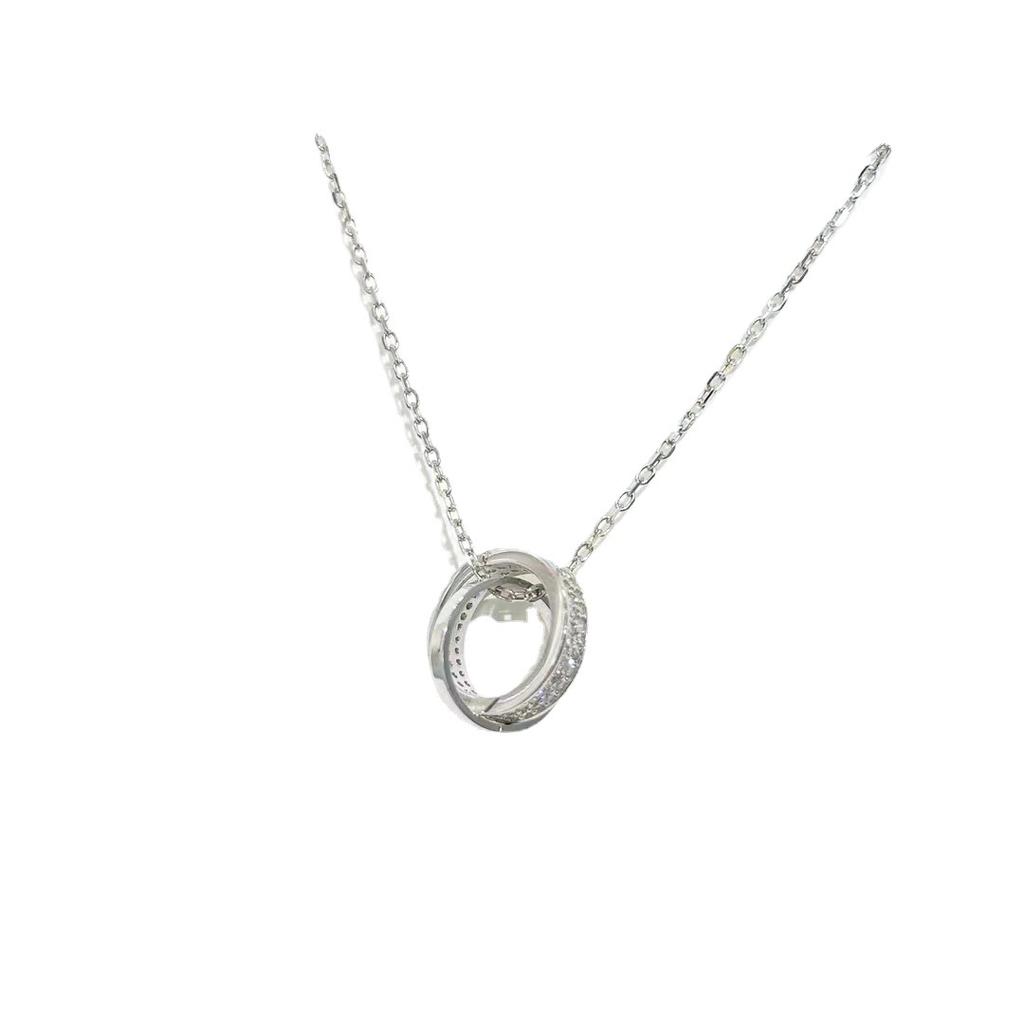 S925 Sterling Silver Ring Necklace Female Niche Design High -Level Sense Fashion Double Ring Link