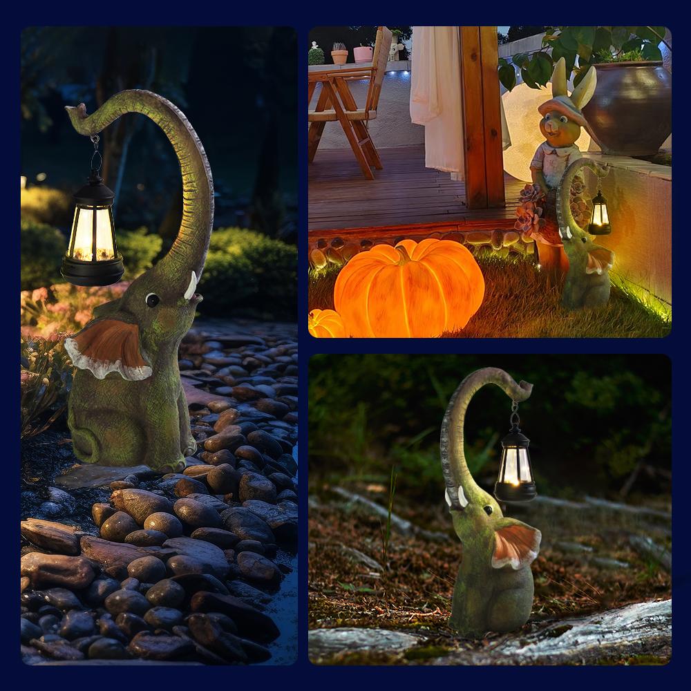 Solar Garden Decor Elephant Statues Outdoor Yard Lamp Birthday Gifts Elephant Ornament for Balcony Garden Walkway Lawn Terrace