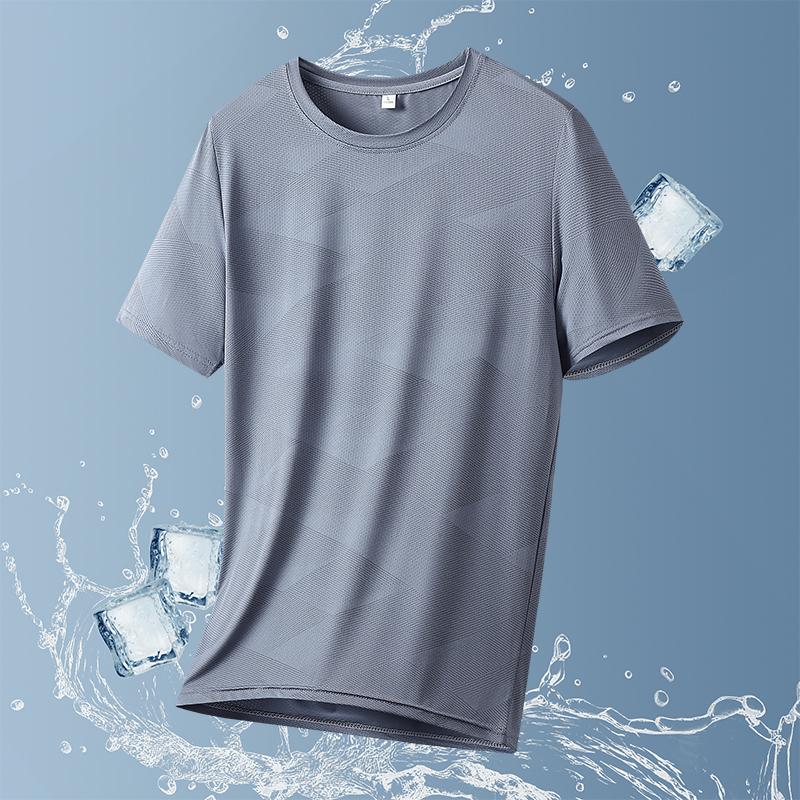 Camouflage Ice Silk Short-sleeved T-shirt Men's Thin Loose Quick-drying T-shirt Running Sports Elastic Men's Top Large Size