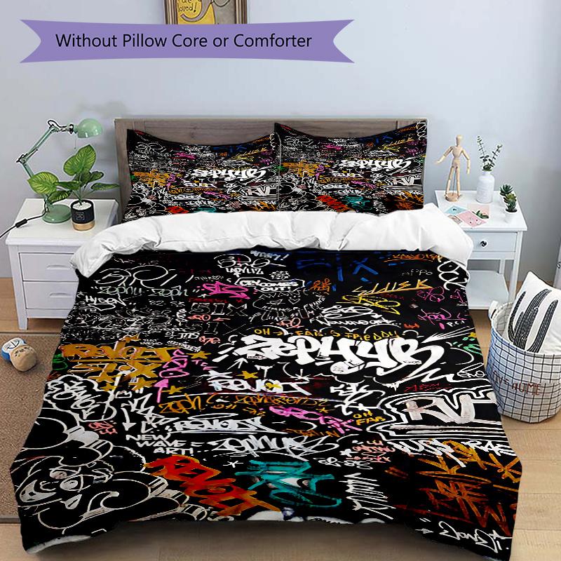 

3pcs Vibrant Graffiti Wall Bedding Set - Includes Quilt Cover and Pillowcases, Suitable for All Seasons, Machine Washable - Ideal Gift for F 135x200cm