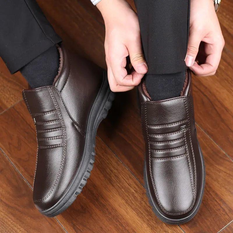 Real soft leather winter velvet thickened warm cotton shoes high-top casual leather shoes men s shoes 44 2690₽