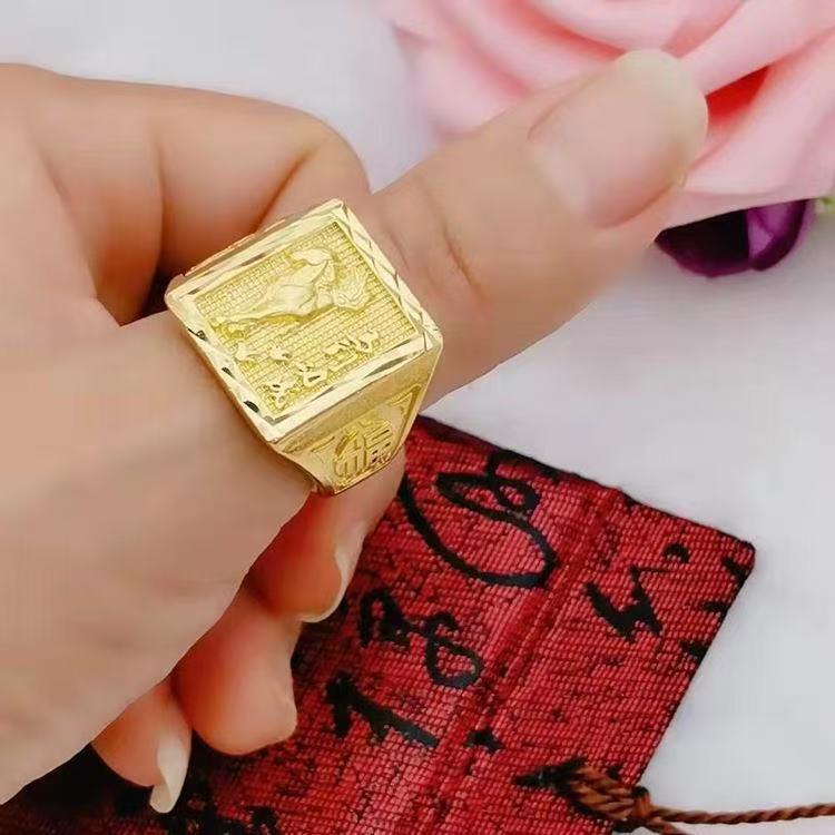 Золотое Кольцо с Лошадью Регулируемое Мужское Ретро - Украшение Легкой Роскоши