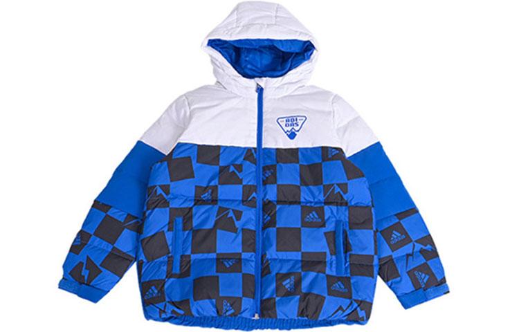 

Adidas Letter Logo Print Plaid Multicolor Fleece Lined Thermal Windproof Athleisure Hooded Down Jacket Teenagers IN5205 176