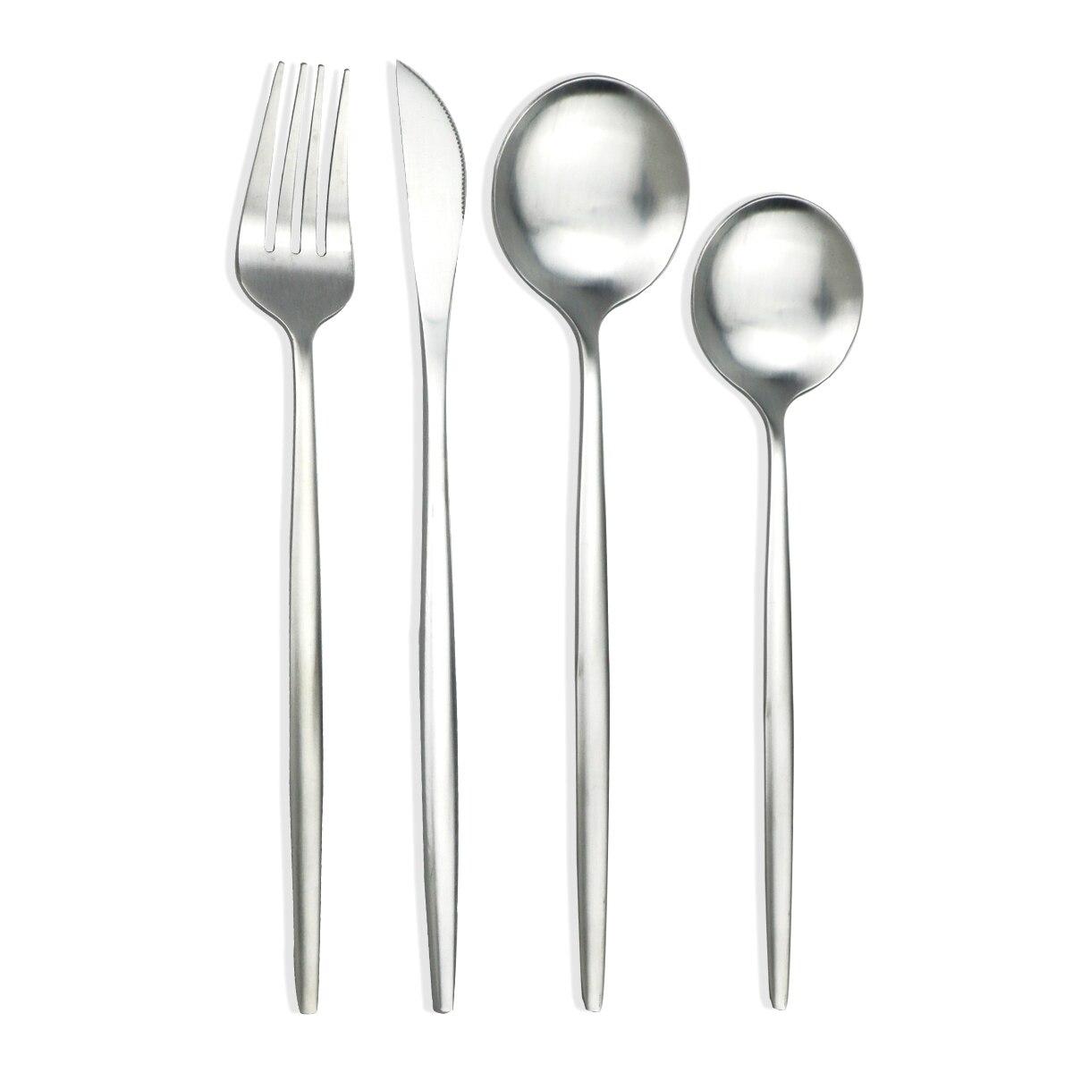 

Набір столових приладів 4шт Чорний Набір посуду з нержавіючої сталі 18/10 Ніж Виделка Десертна ложка Обідній посуд Кухонний столовий посуд Набір столового приладдя срібний