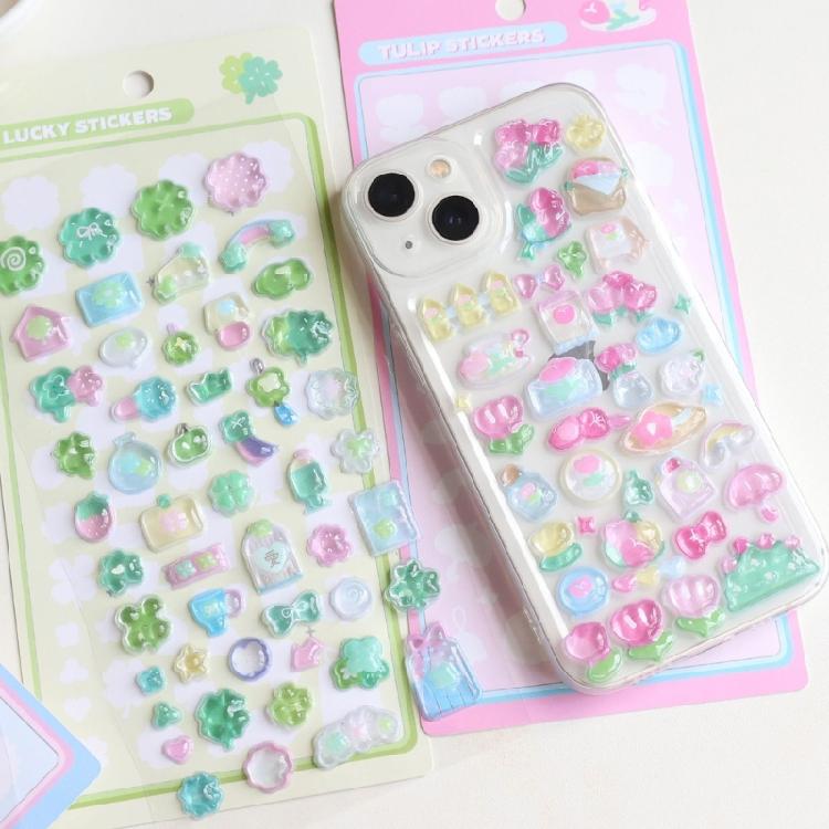 1 Sheet High Grade 3D Relief Sticker Flower Grass Musical Raised Sticker Adhesive Decorative Phone Case Accessories