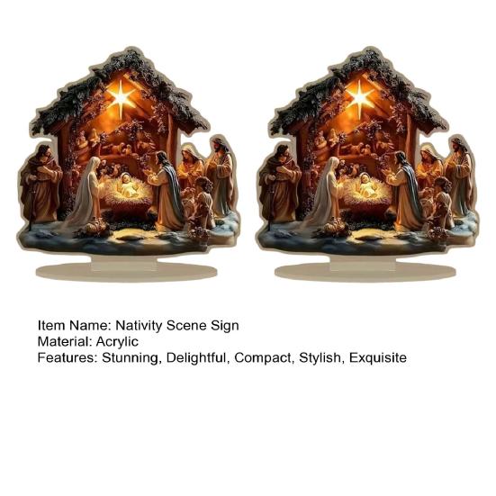 2D Flat Christmas Nativity Scene Tabletop Ornament Acrylic Desktop Display Centerpiece for Christian Table Shelf Mantel Fireplace Bedroom Office Decor