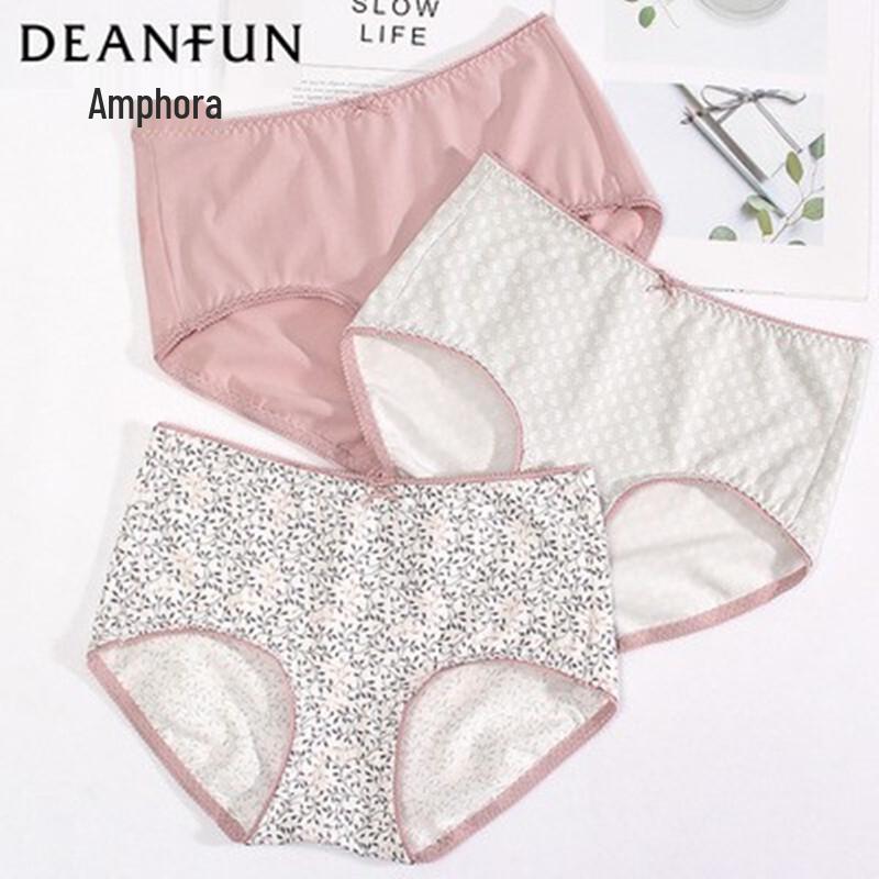 Deanfun Women's Cotton Mid-Waist Printed Briefs 3-Pack