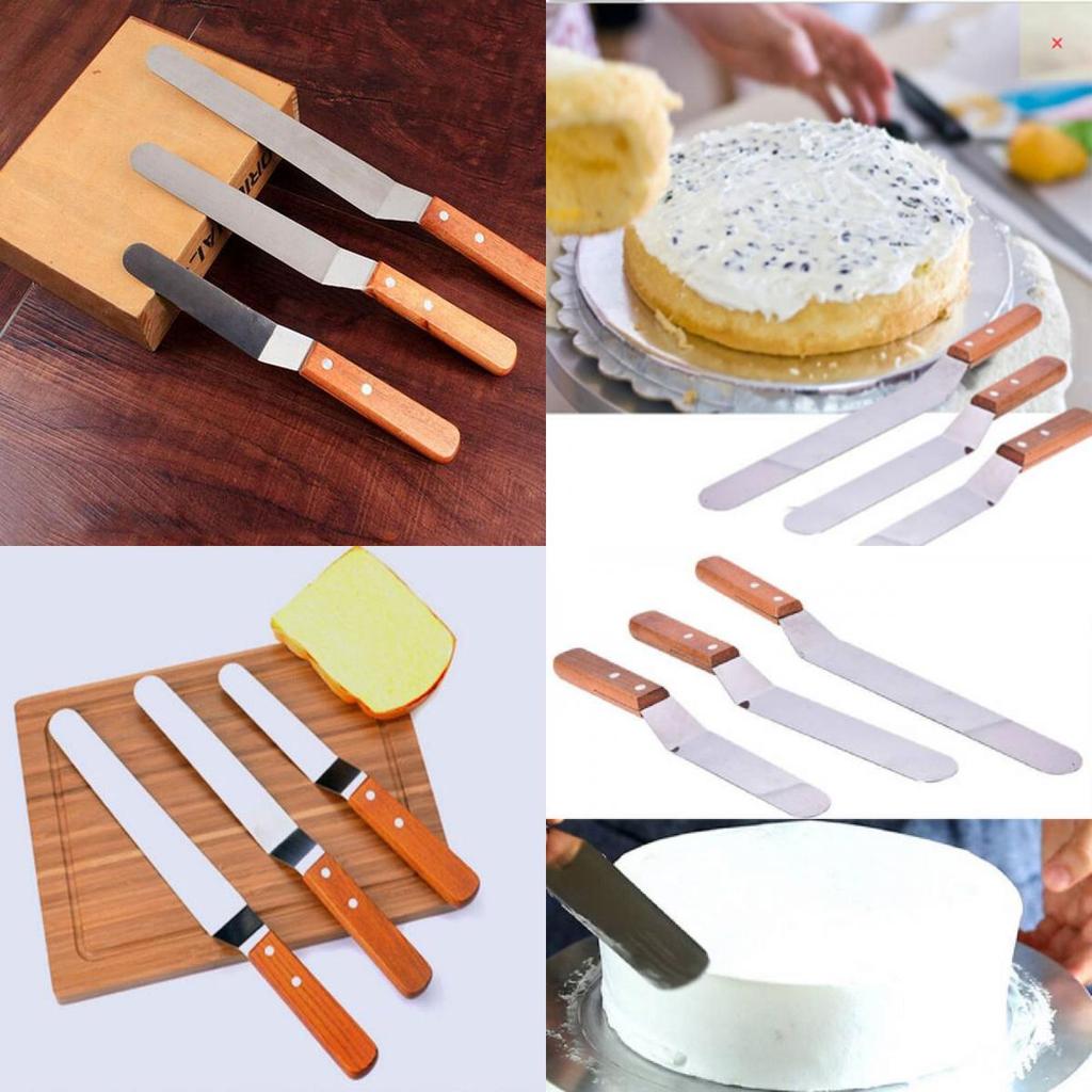 Professional Stainless Steel Wooden Handle Cake Decorating Spatula Set 4-inch 5-inch 10-inch