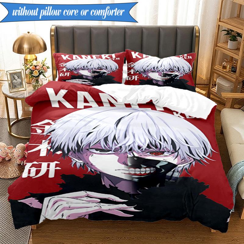 3PCS Tokyo Ghoul Kaneki's Struggle Bedding Set 2D Printing (Includes 1 Duvet Cover + 2 Pillowcases Coreless), Bedroom decor,Fan Gift