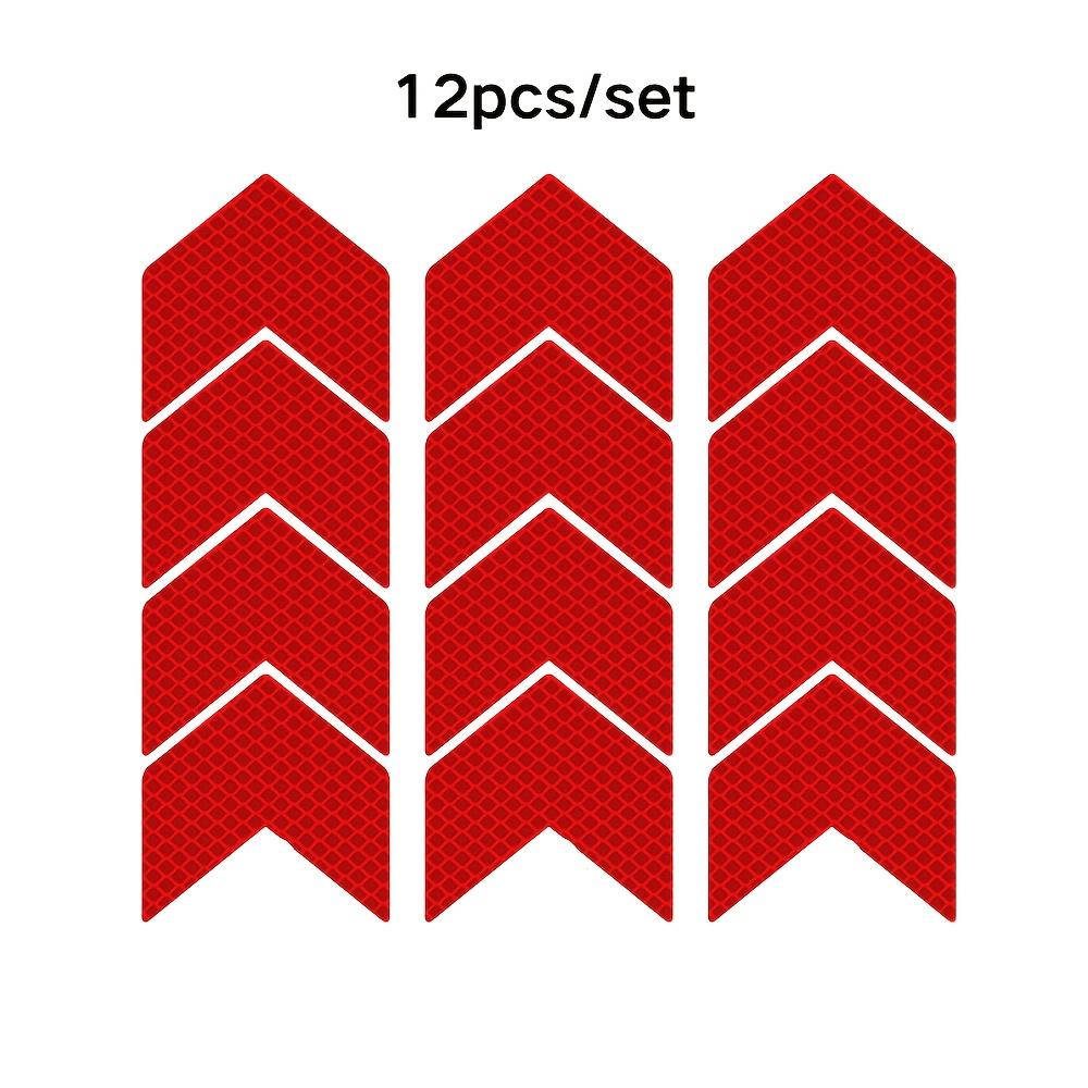 

12 шт./набор Светоотражающая лента с указателем стрелки Предупреждающая наклейка безопасности для бампера автомобиля, багажника, светоотражателя, лента опасности, мотоциклетные аксессуары красный