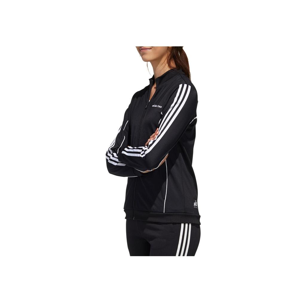 Adidas Neo Retro Sports Stand Collar Striped Sleeve Design Zip Jacket Women Jacket Black GP5805