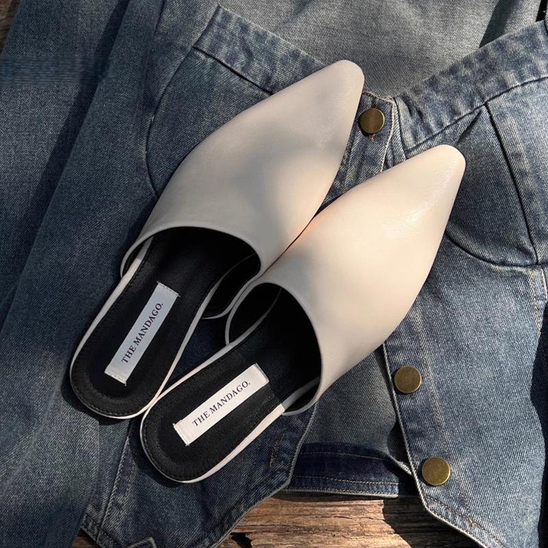 

Мода Мода Сексуальные Женские Тапочки 2025 Новый Дизайн Острый Носок Кожаные Сандалии Однотонные Элегантные Универсальные Мюли Женские Тапочки 35 белый