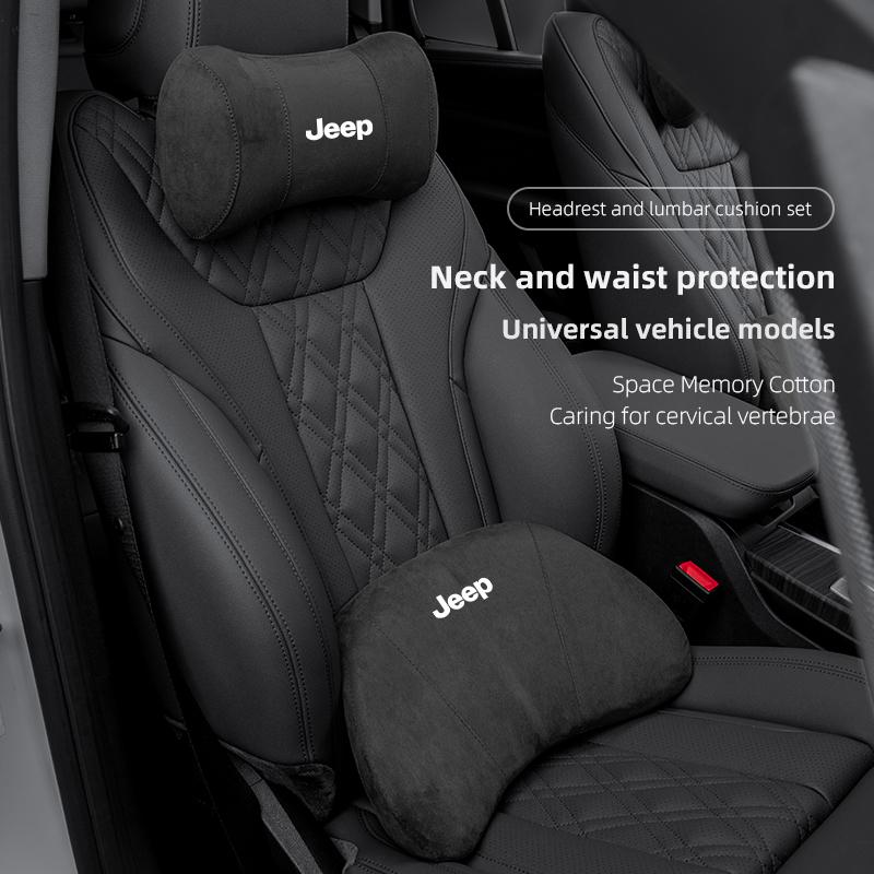Car Suede Headrest Auto Logo Seat Neck Pillow Waist Cushioning For Jeep Grand Cherokee Wrangler JK Gladiator Compass Renegade AMO1