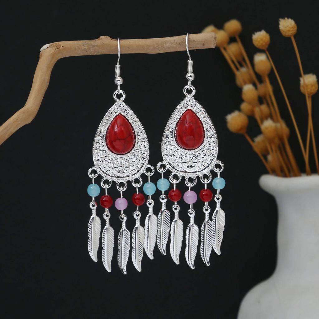 Personalized Bohemian Miao Silver Geometric Tassel Earrings
