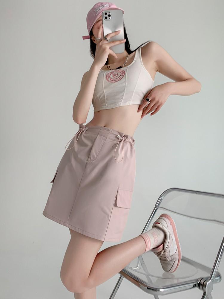 Retro Cargo Skirt for Women Summer Drawstring High Waist Slim Mini Shorts Skirt Fashion Design Preppy Style Style Female Clothes