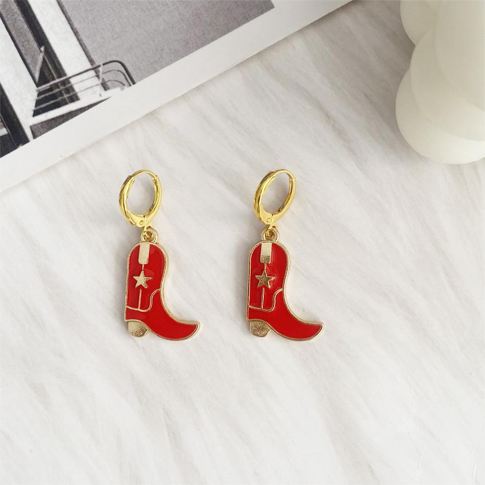 Pinkdudu Vintage Cowboy Hat Zinc Alloy Drop Earring Cute Glass Dripping Boots Hoop Earring Simple Trendy Earring PD2228