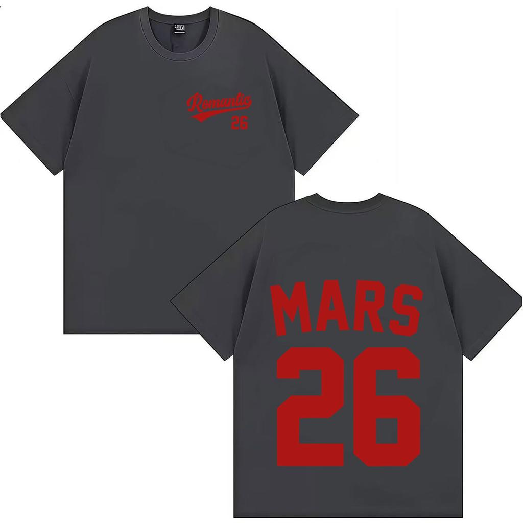 Sänger Bruno Mars Harajuku Buchstaben Print T-Shirt Herren Damen Ästhetischer Doppelseitiger Druck 90er Jahre Baumwolle Übergroßes Kurzarm-T-Shirt
